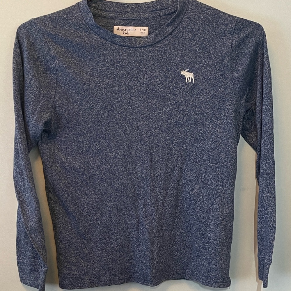 Abercrombie Kids Logo Boys Plain Blue Heathered Navy Long Sleeve Tee
